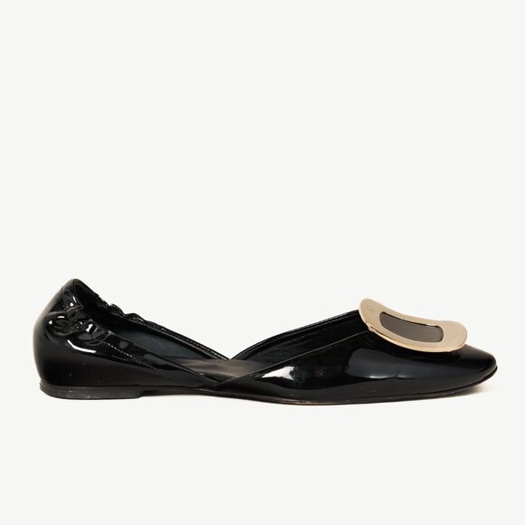 Roger Vivier Chips Black Patent Leather Buckle Scrunch Flats - Picture 2 of 10